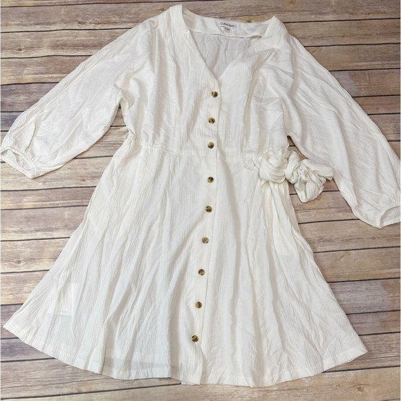 Calvin Klein Womens Button-Down Knee-Length Tie Front Shirtdress Cream 12 - Picture 4 of 6